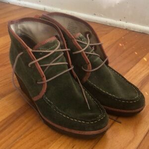Green suede wedge booties